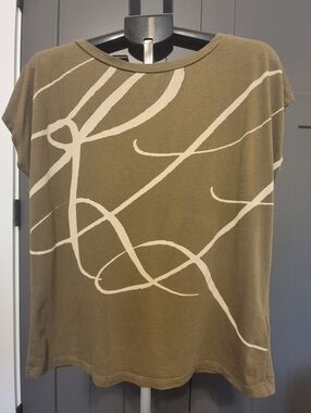 Lauren Ralph Lauren LRL Abstract Logo Top Olive Green Boatneck Dolman Sleeve L